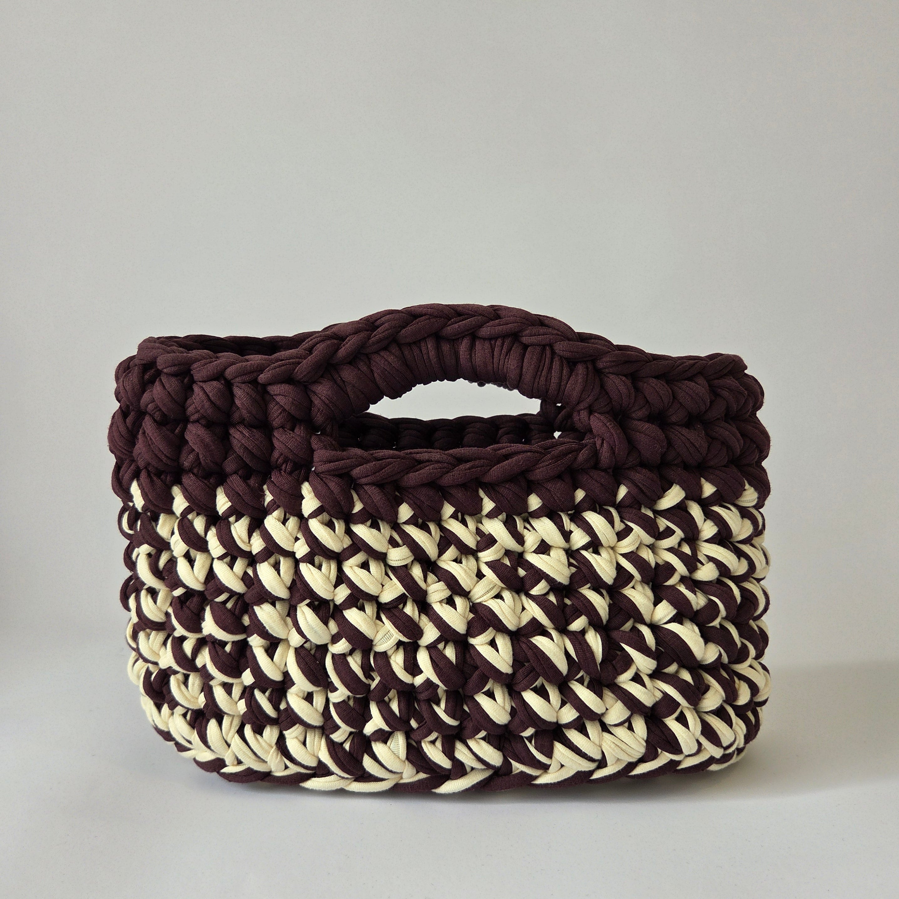 Jade Mini Top Handle Bag - Chocolate Brown & Cream