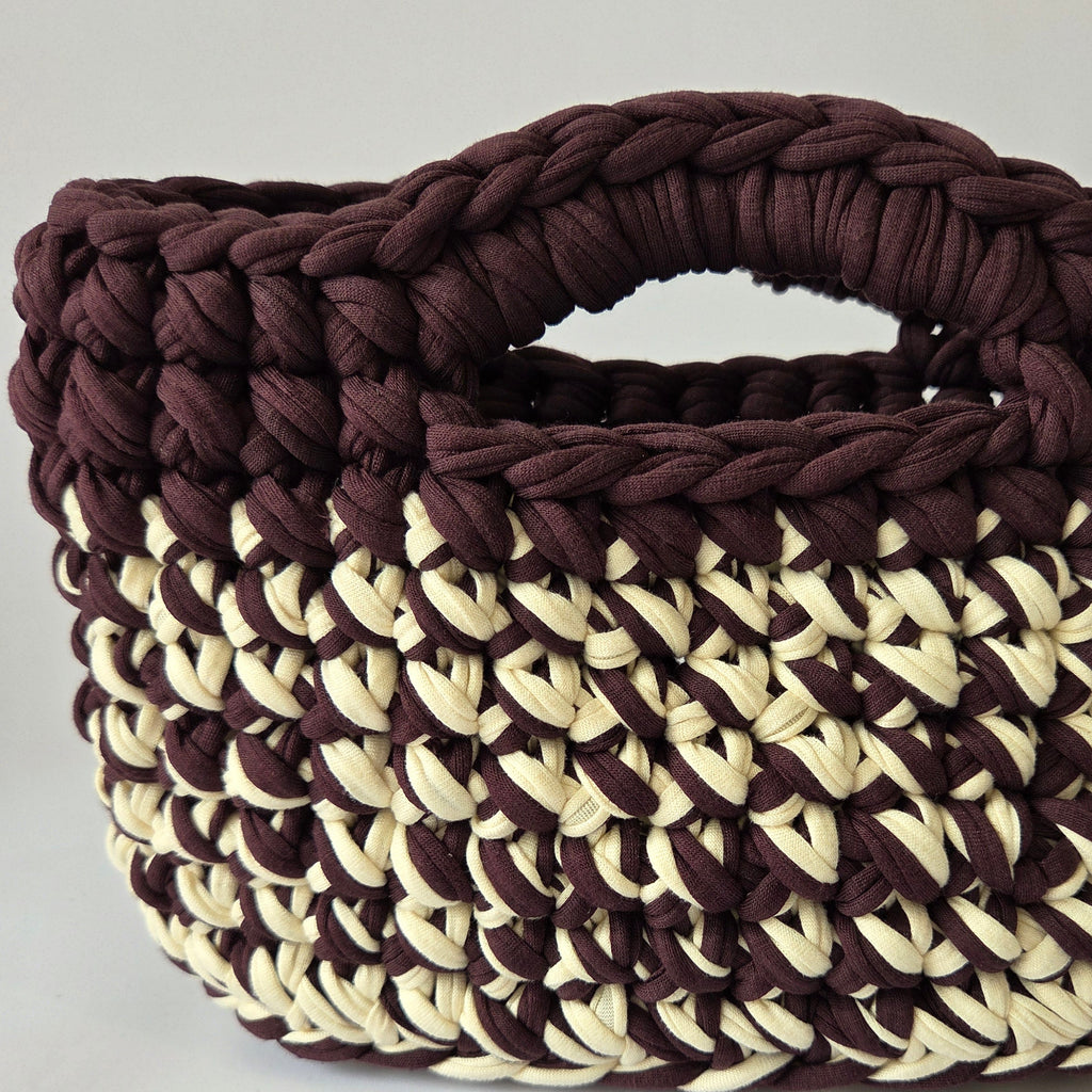 Jade Mini Top Handle Bag - Chocolate Brown & Cream