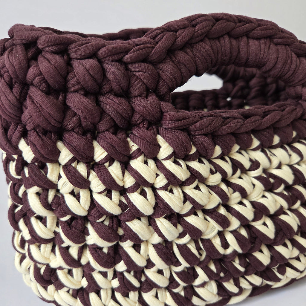 Jade Mini Top Handle Bag - Chocolate Brown & Cream