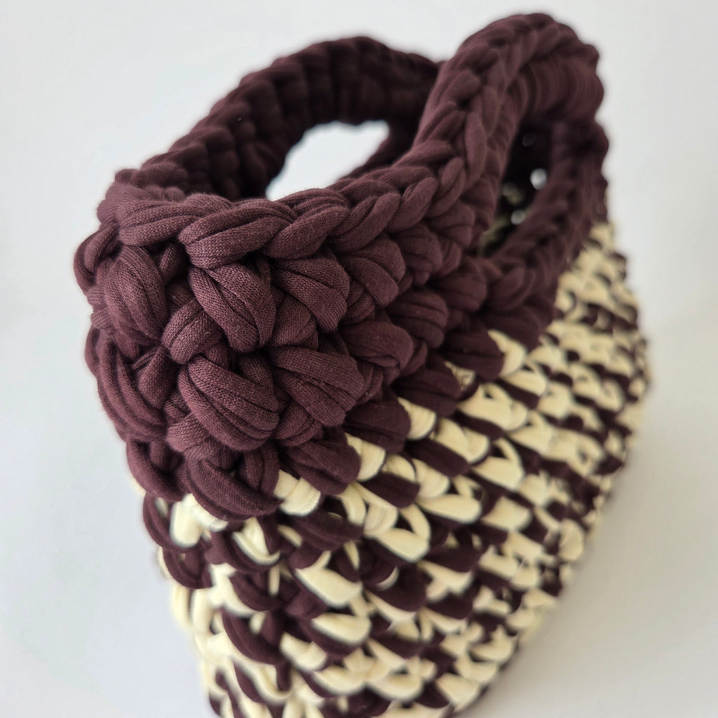 Jade Mini Top Handle Bag - Chocolate Brown & Cream