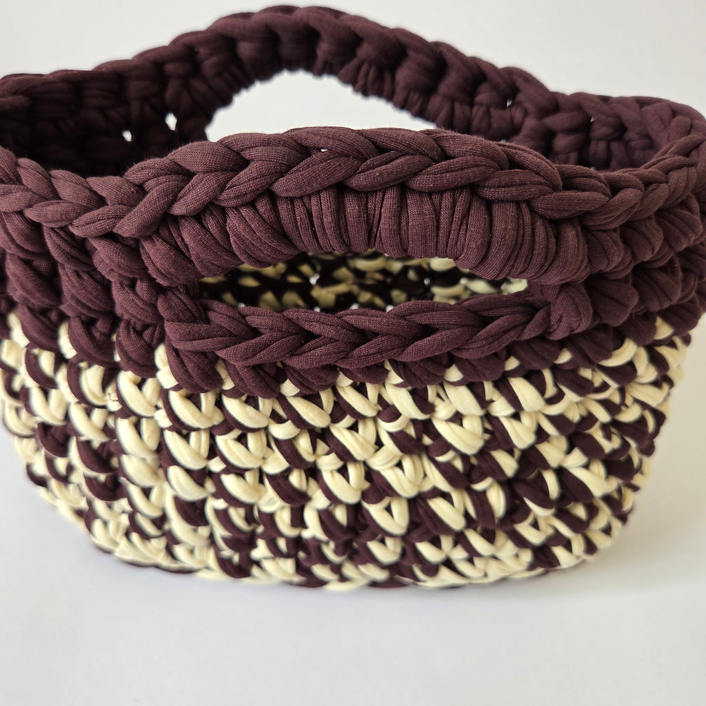 Jade Mini Top Handle Bag - Chocolate Brown & Cream